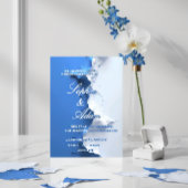 Blaue und weiße texturierte Hochzeitseinladung mit Save The Date
