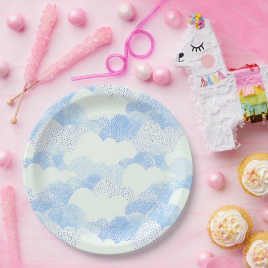 Blaue und weiße Texturierte Regenwolken Pappteller (Party)