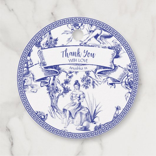 Blaue und weiße Toile Geschenkanhänger (Rückseite)
