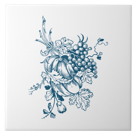 Blaue und weiße Trauben und Obst Fliese (Vorderseite)