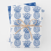 Blaue und weiße tropische Ananas Geschenkpapier Set (Beispiel)