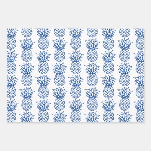 Blaue und weiße tropische Ananas Geschenkpapier Set (Vorderseite)