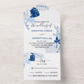 Blaue und weiße tropische Blätter Hochzeit All In One Einladung (Innen Boden)