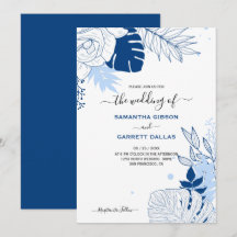 Blaue und weiße tropische Blätter Hochzeit