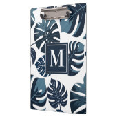 Blaue und weiße tropische Monstera Leaf Klemmbrett (Links)