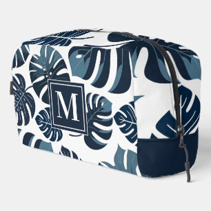 Blaue und weiße tropische Monstera Leaf Waschbeutel