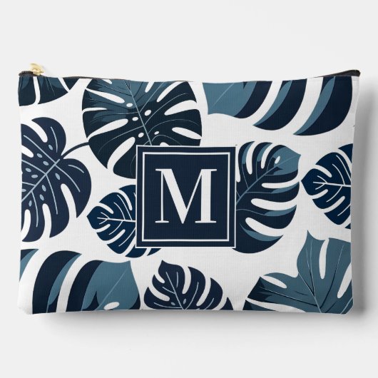 Blaue und weiße tropische Monstera Leaf Zubehörtasche (Vorderseite)