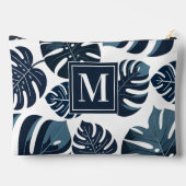 Blaue und weiße tropische Monstera Leaf Zubehörtasche (Rückseite)
