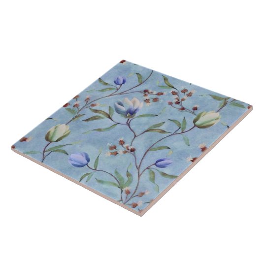 Blaue und weiße Tulips Muster  Fliese (Seite)