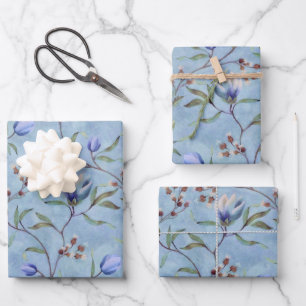 Blaue und weiße Tulips Muster Geschenkpapier Set