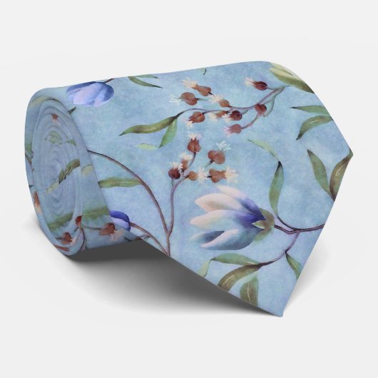 Blaue und weiße Tulips Muster   Krawatte (Gerollt)