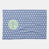 Blaue und weiße Tupfen mit grünem Monogramm Geschirrtuch (Horizontal)