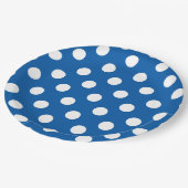 Blaue und weiße Tupfen Pappteller (Schrägansicht)