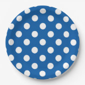 Blaue und weiße Tupfen Pappteller (Vorderseite)
