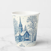 Blaue und weiße verschneiten Landschaft Weihnachts Pappbecher (Rückseite)