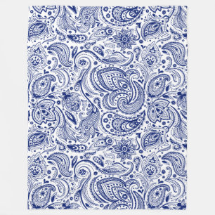 Blaue und weiße Vintage Blütenpalette Fleecedecke