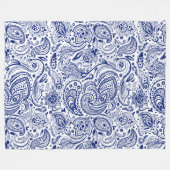 Blaue und weiße Vintage Blütenpalette Fleecedecke (Vorderseite (Horizontal))
