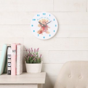 Blaue und weiße Vintage-Teddybär-Kinderzimmerdekor Große Wanduhr