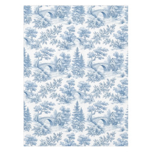 Blaue und weiße Vintage-Toile-Landschaft Tischdecke