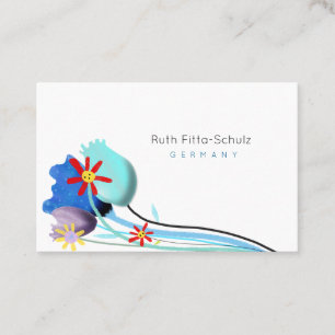 Blaue und weiße Visitenkarte mit Blumenmuster