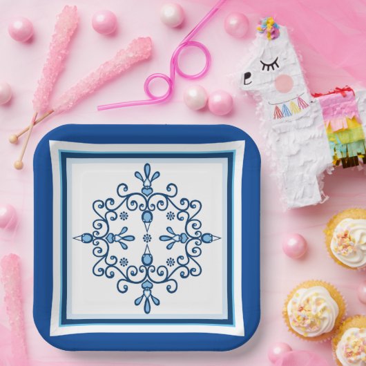 Blaue und weiße Vögel Papierplatte Pappteller (Party)