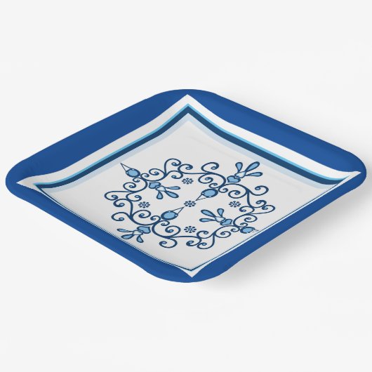Blaue und weiße Vögel Papierplatte Pappteller (Gewinkelt)