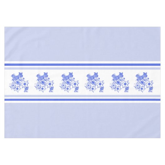 Blaue und weiße Vögel und Edelweiss Tischdecke (Vorderseite (Horizontal))