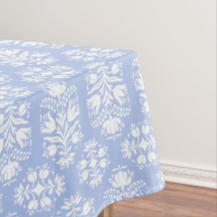Blaue und weiße Volkskunst-Blumendamast Tischdecke
