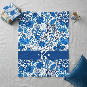 Blaue und Weiße Volkskunst-Monogramm-Fleece-Decke Fleecedecke