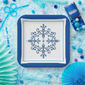 Blaue und weiße Volkskunstvögel Papierplatte Pappteller (Party)