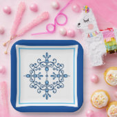 Blaue und weiße Volkskunstvögel Papierplatte Pappteller (Party)