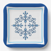 Blaue und weiße Volkskunstvögel Papierplatte Pappteller (Vorderseite)