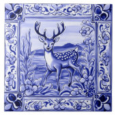 Blaue und weiße Wälder Hirsche Tierart Fliese (Vorderseite)