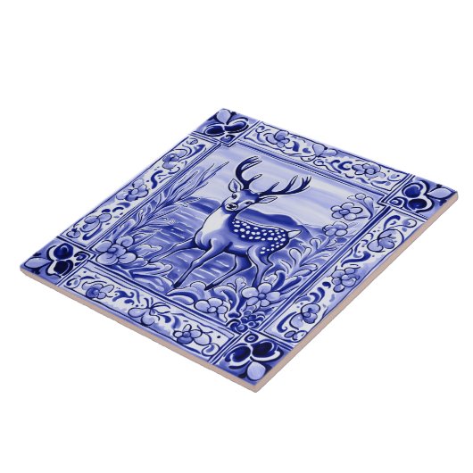 Blaue und weiße Wälder Hirsche Tierart Fliese (Seite)