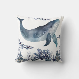 Blaue und weiße Wale und Muscheln Kissen