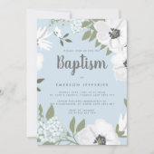 Blaue und weiße Wasserfarbe Anemone Taufe Einladung (Vorderseite)