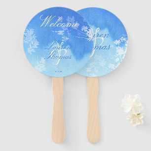 Blaue und weiße Wasserfarbe Delikate Foliate Fächer