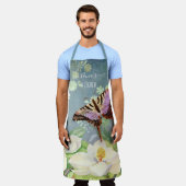 Blaue und weiße Wasserfarbe Magnolia Blauer Schmet Schürze (Getragen)