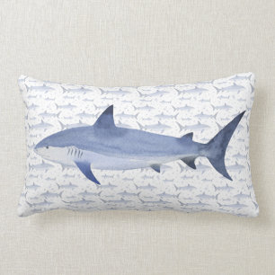Blaue und weiße Wasserfarbe Nautic #Shark Pattern Lendenkissen