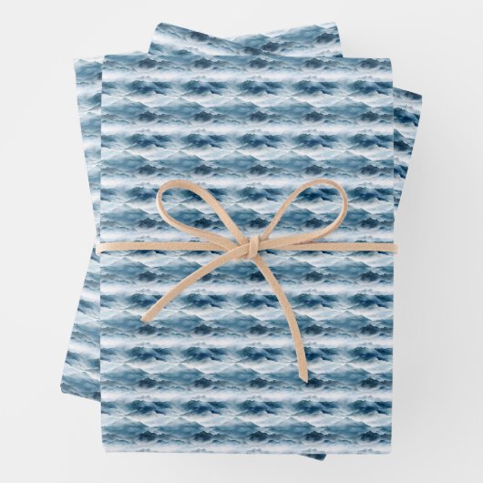 Blaue und weiße Wasserfarben Geschenkpapier Set (Beispiel)