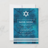 Blaue und weiße Wasserfarben Streifen Bat Mitzvah Einladung (Vorderseite)