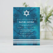 Blaue und weiße Wasserfarben Streifen Bat Mitzvah Einladung (Stehend Vorderseite)