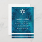 Blaue und weiße Wasserfarben Streifen Bat Mitzvah Einladung (Vorne/Hinten)