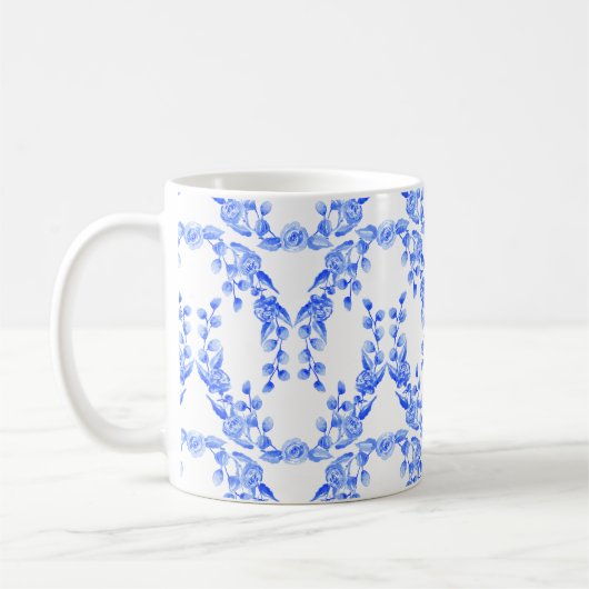 Blaue und weiße Wasserfarbeswag-Tasse Kaffeetasse (Links)