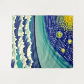 Blaue und weiße Waves Mondstars Wandteppich (Vorderseite (Horizontal))