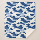 Blaue und weiße Waves Nautische Muster Sherpadecke (Vorderseite)