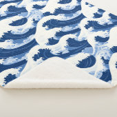 Blaue und weiße Waves Nautische Muster Sherpadecke (3/4)
