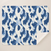 Blaue und weiße Waves Nautische Muster Sherpadecke (Vorderseite (Horizontal))