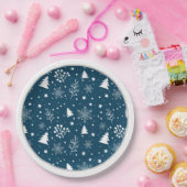 Blaue und weiße Weihnachtsbäume, Schneeflocken Pappteller (Party)