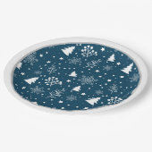Blaue und weiße Weihnachtsbäume, Schneeflocken Pappteller (Schrägansicht)